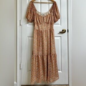 Cottagecore Milkmaid Spring Summer Floral Full Length Maxi Dress Short Sleeve